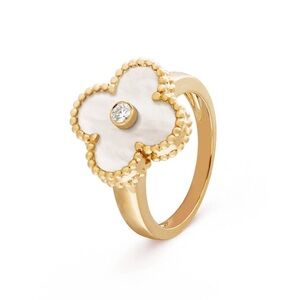 Alhambra Style Gold and White Clover Ring